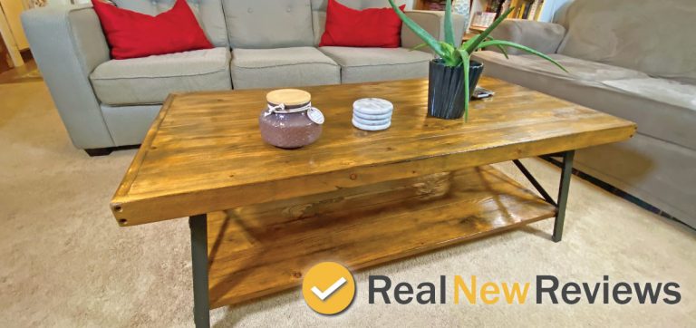 Emerald Home Chandler Rustic Industrial Solid Wood and Steel Coffee Table with Open Shelf